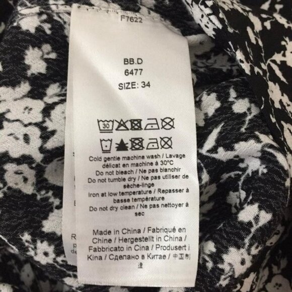 GANNI Printed Crepe O-neck Blouse Floral-print Black White Size 34 US 2 XS - Picture 8 of 8